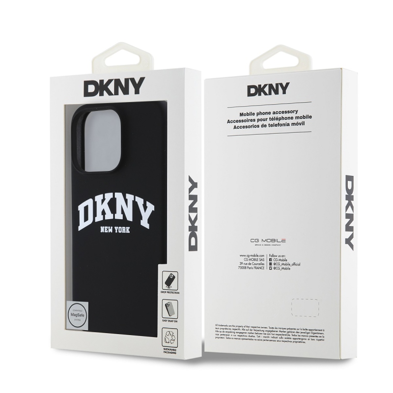 DKNY Liquid Silicone Arch Logo MagSafe hátlapi borító iPhone 16 Pro-hoz Fekete
