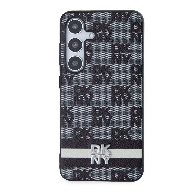 DKNY PU bőr kockás mintás és csíkos hátlapi borító Samsung Galaxy S24 fekete színűhöz