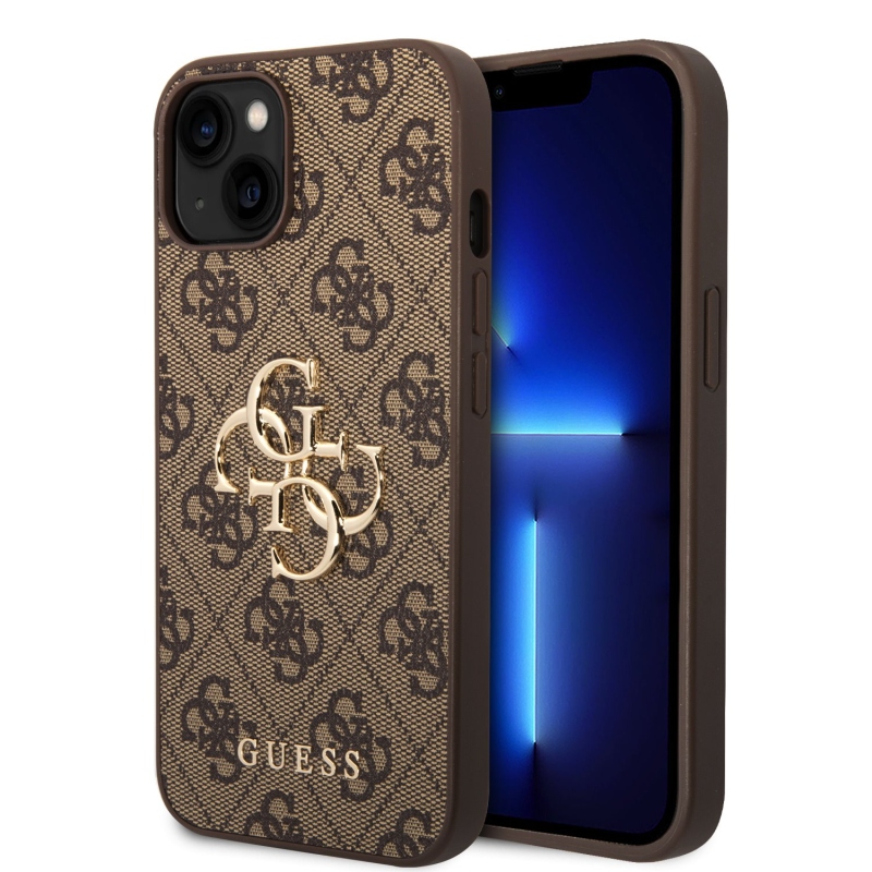 Guess PU 4G fém logós hátlap iPhone 15-hez Barna