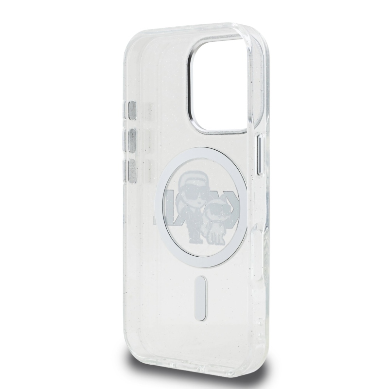Karl Lagerfeld IML Glitter Karl és Choupette Sketch MagSafe hátlap iPhone 16 Pro átlátszóhoz