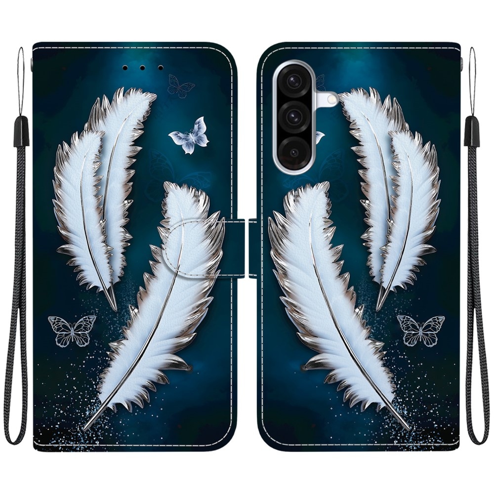 Sokoldalú könyves tok Samsung Galaxy A36 5G/A56 5G - fehér tollakkal