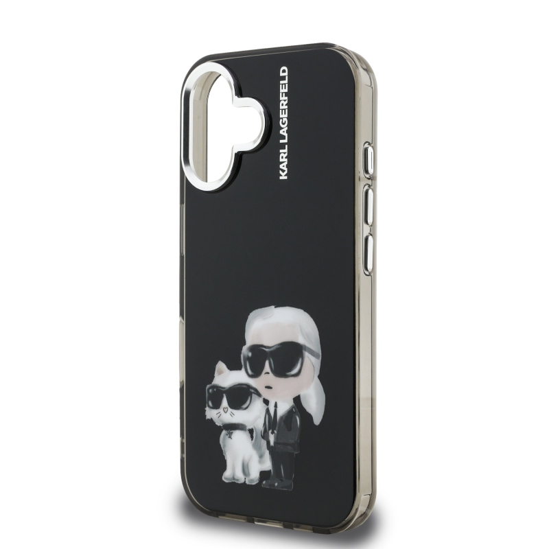Karl Lagerfeld IML Aquarelle Karl és Choupette hátlapi borító iPhone 16-hoz Fekete