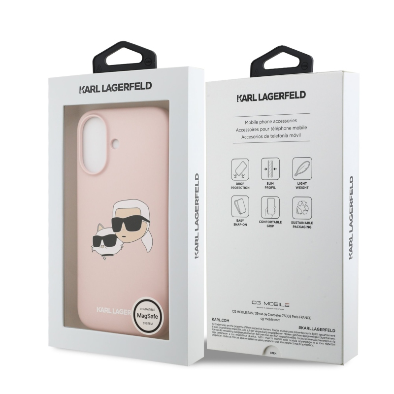 Karl Lagerfeld folyékony szilikon dupla fejű MagSafe hátlap iPhone 17 rózsaszínű iPhone 17-hez