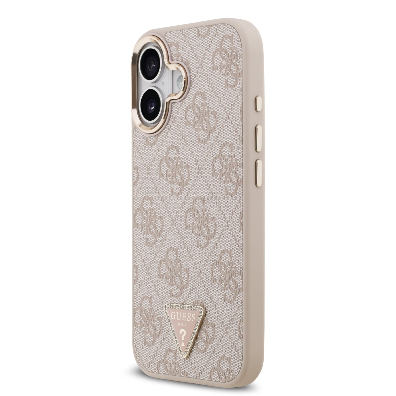 Guess PU bőr 4G Strass háromszög logó arany keret MagSafe hátlapi borító iPhone 17 rózsaszínhez