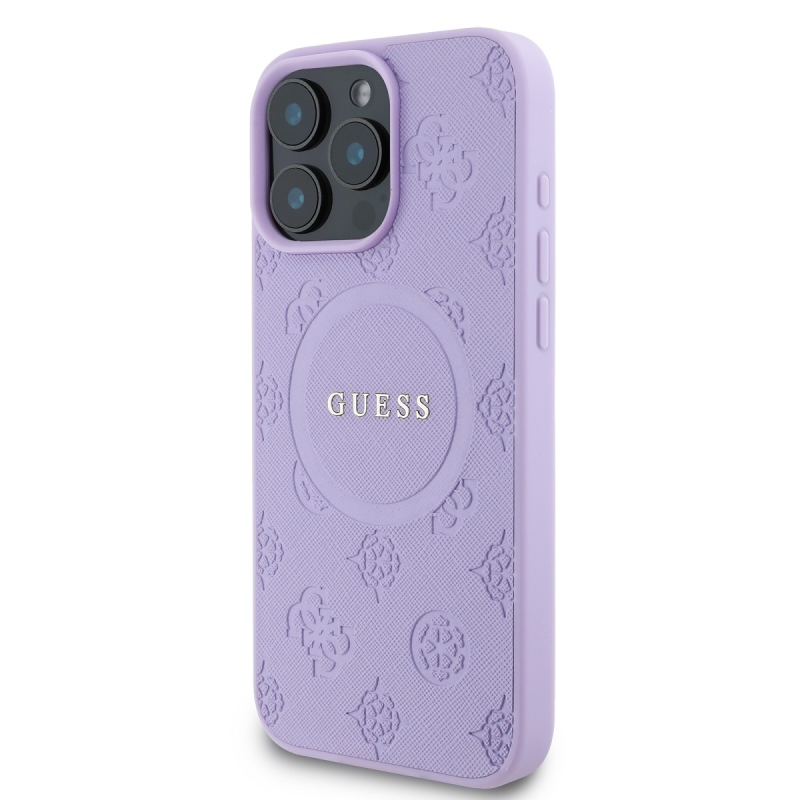 Guess Saffiano bazsarózsa bélyegzős MagSafe hátlap iPhone 16 Pro lila borítóhoz