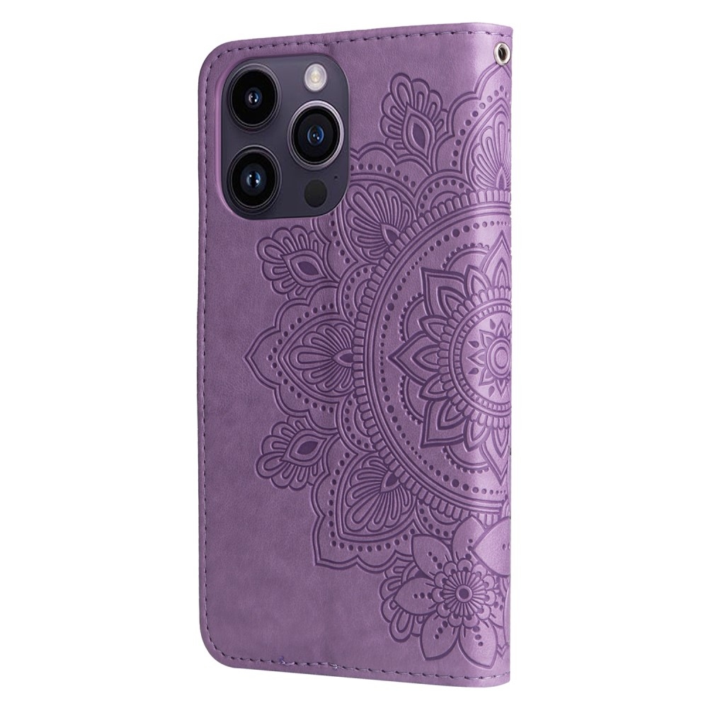 Mandala könyvtáska iPhone 15 Pro készülékhez - lila