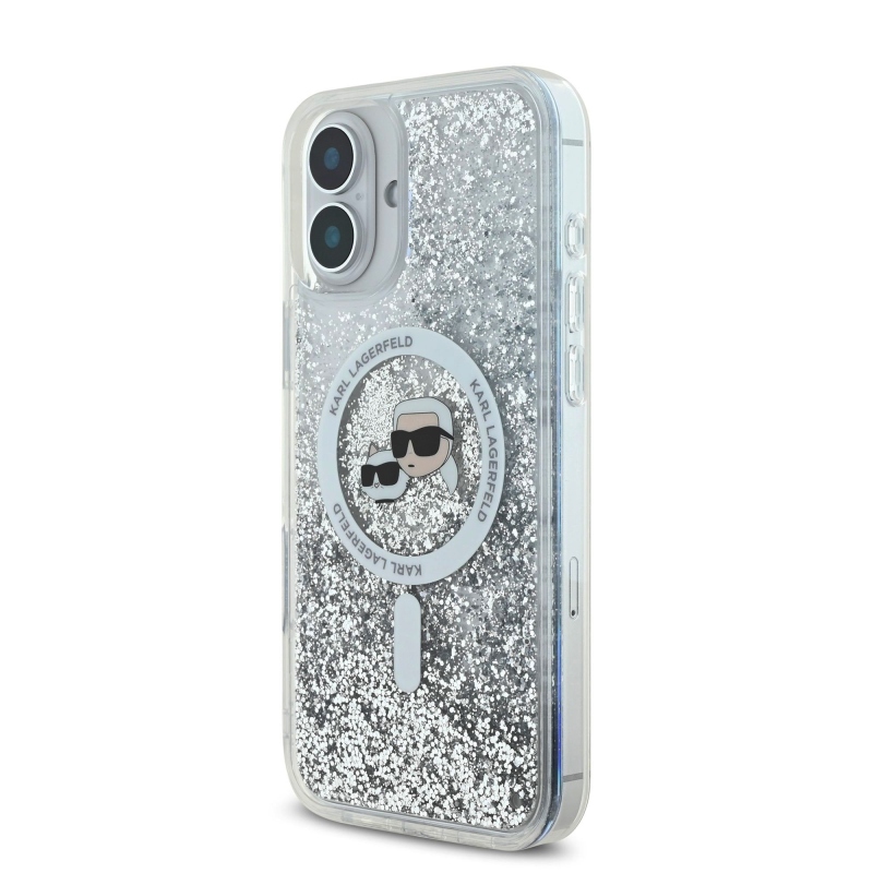 Karl Lagerfeld Folyékony csillogó Karl és Choupette fejek MagSafe hátlap iPhone 16-hoz Átlátszó