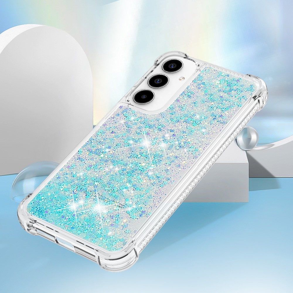 Glitter zselés homokóra tok Samsung Galaxy A55 5G - kék / csillagok