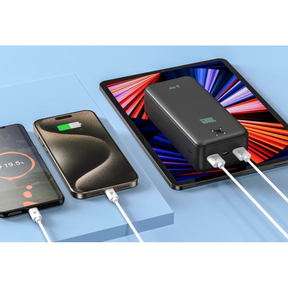 iPEAX Powerbank 30 000 mAh 10,5W 2x USB-A, fekete