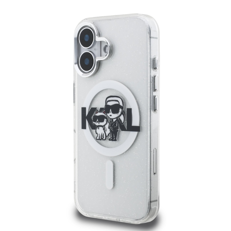 Karl Lagerfeld IML Glitter Karl és Choupette Sketch MagSafe hátlap iPhone 16-hoz Átlátszó