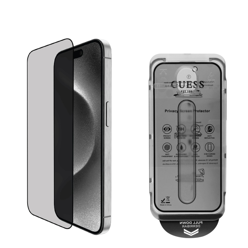 Guess edzett üveg 2.5D PRIVACY iPhone 16 Pro fekete színűre