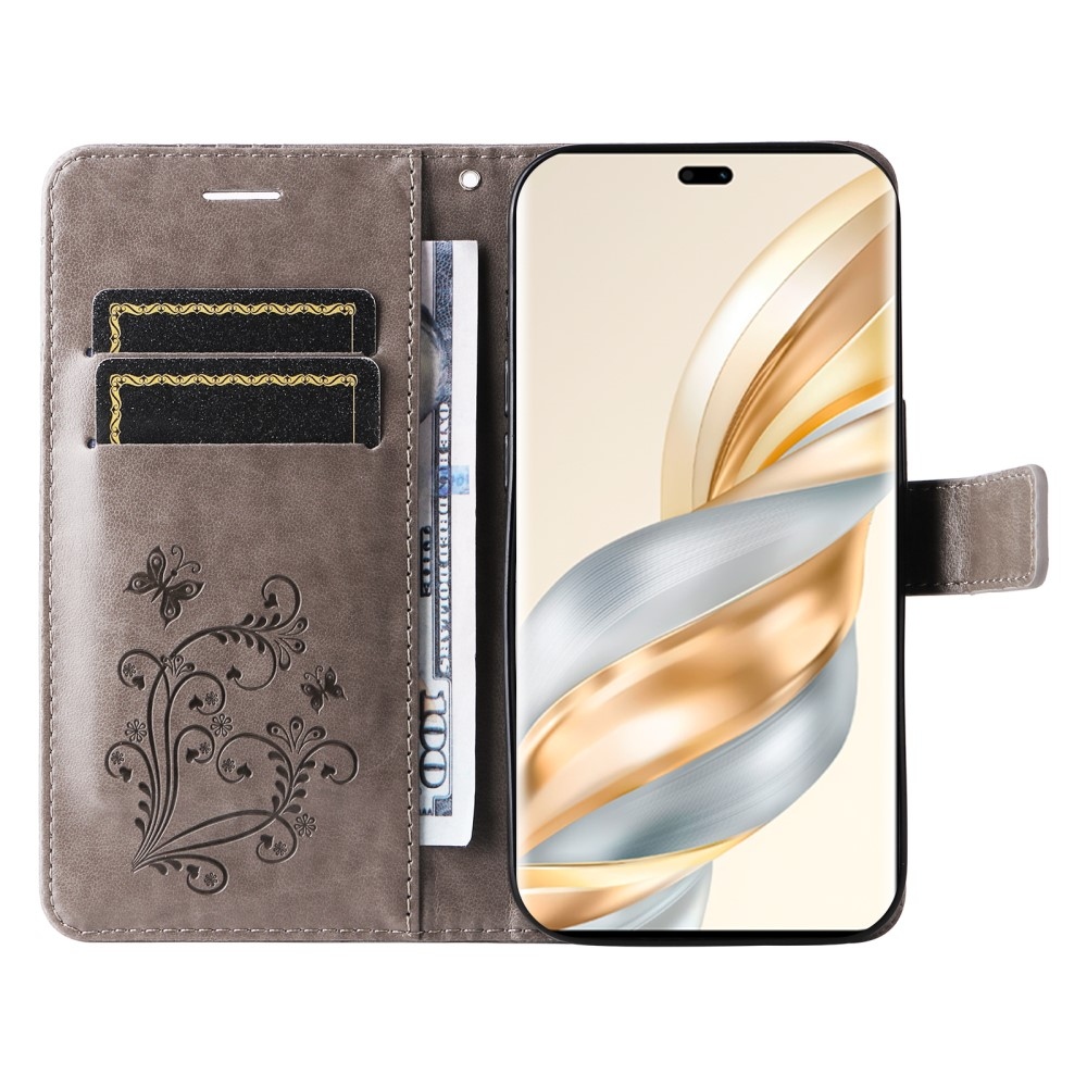 Nagy pillangó könyv tok a Honor Magic 7 Lite 5G számára - szürke