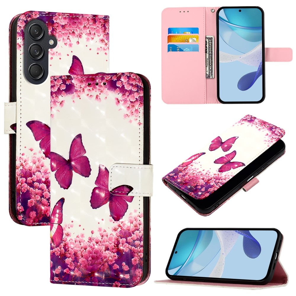 Patte könyv tok Samsung Galaxy M55 5G - rózsaszín pillangókhoz