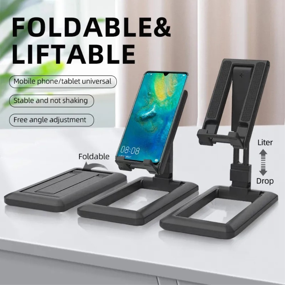 Összecsukható, állítható mobiltelefon állvány - fekete