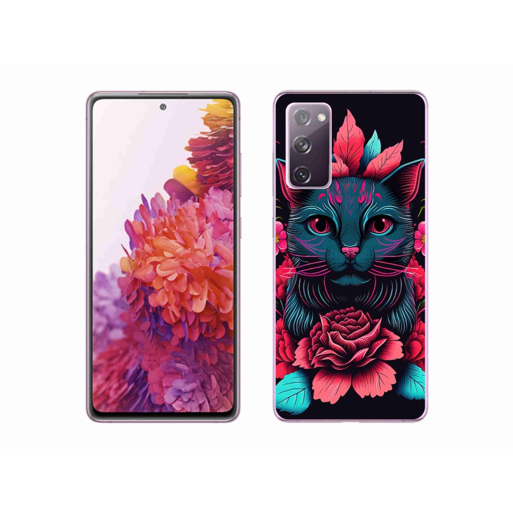 Gél borítás mmCase Samsung Galaxy S20 FE - virágok és macska