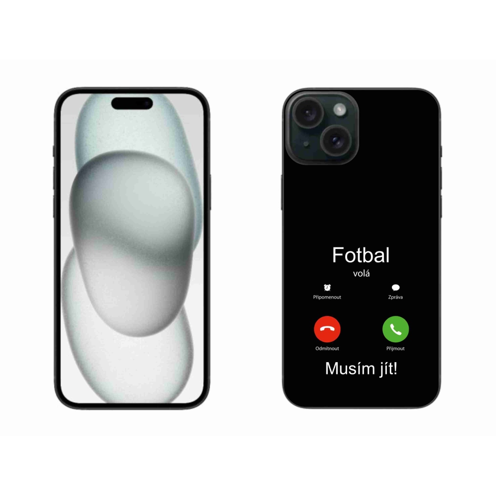 Gél borítás mmCase iPhone 15 Plus készülékhez - futballhívások fekete háttérrel