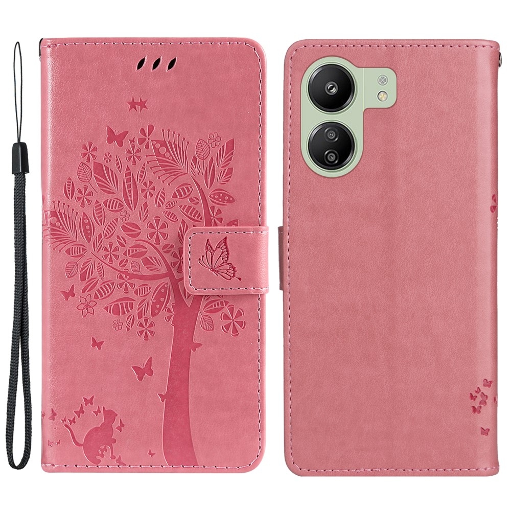 Fák könyvtáska Xiaomi Poco C65/Redmi 13C - rózsaszínű