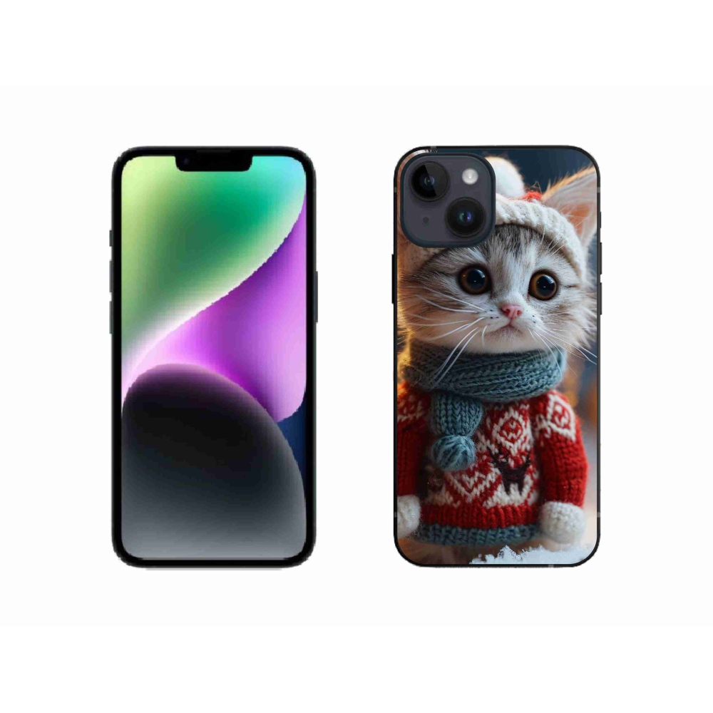 Gél borítás mmCase iPhone 14 készülékhez - cica pulóverben