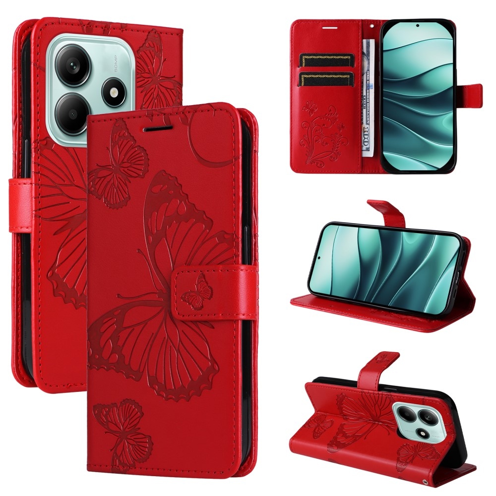 Nagy pillangó könyv tok a Xiaomi Redmi Note 14 5G-hez - piros