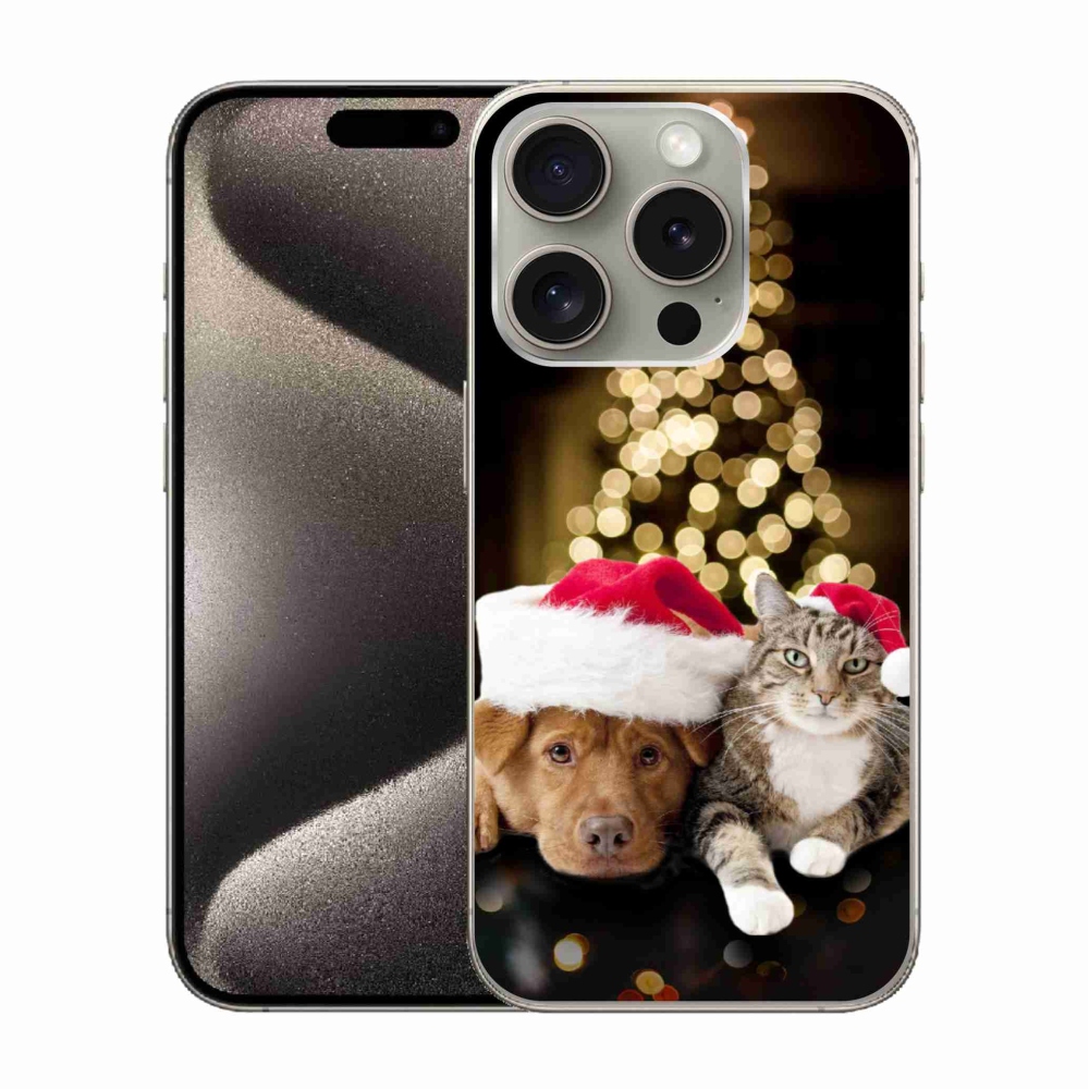 Gél borítás mmCase iPhone 15 Pro készülékhez - Karácsonyi kutya és macska
