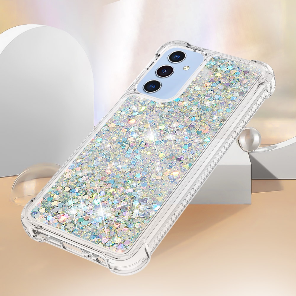 Csillogó homokóra zselés tok Samsung Galaxy A17 5G - ezüst/szív