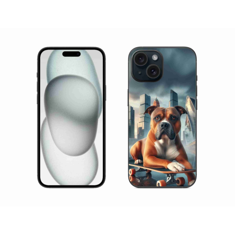 Gél borítás mmCase iPhone 15 készülékhez - kutya gördeszkán