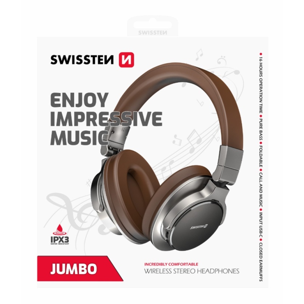 Swissten Jumbo Bluetooth vezeték nélküli fejhallgató - ezüst/barna