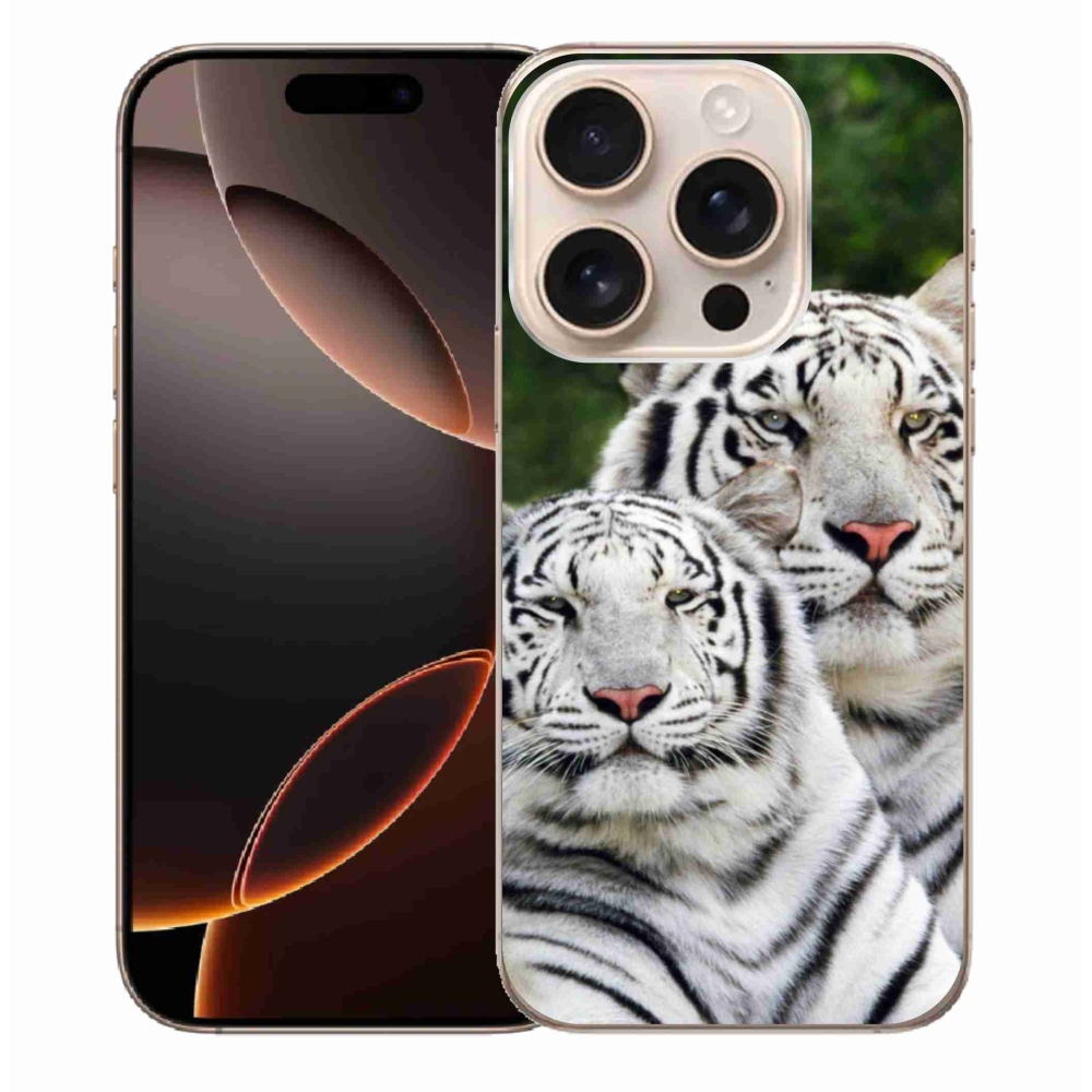 Gél tok mmCase iPhone 16 Pro Max készülékhez - fehér tigrisek