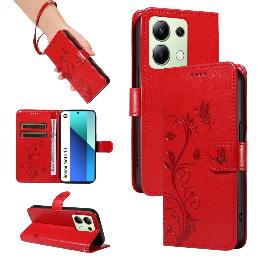 Virágos könyv tok Xiaomi Redmi Note 13-hoz - piros