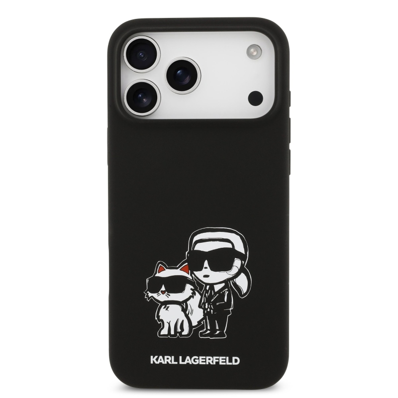 Karl Lagerfeld Liquid Silicone K&CH Sketch MagSafe hátlapi borító iPhone 17 Pro Max-hoz Fekete