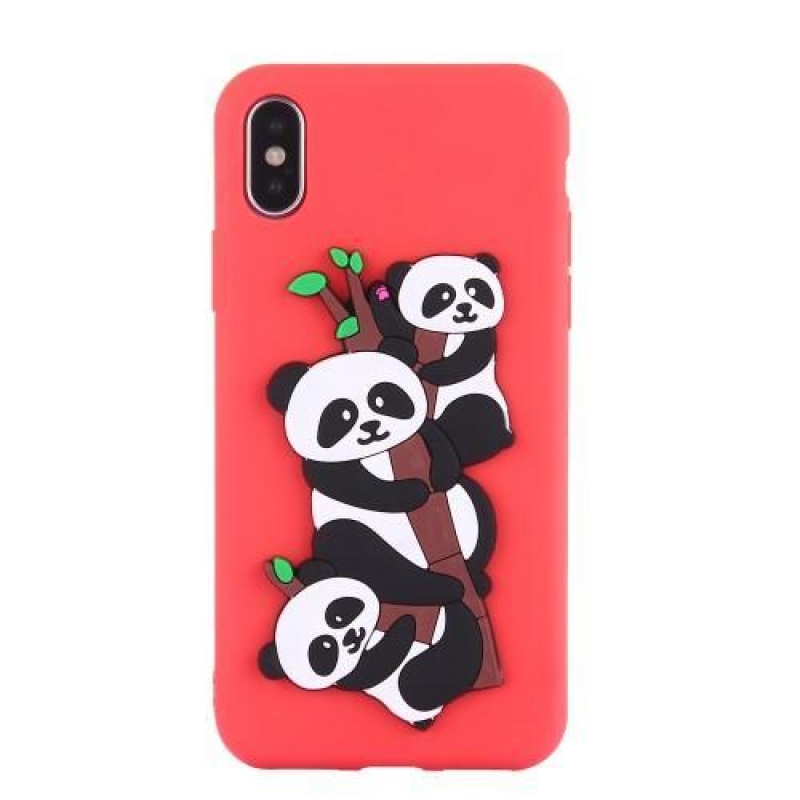 Panda 3D szilikon tok iPhone X készülékhez - piros