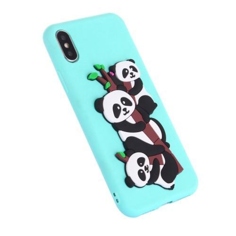 Panda 3D szilikon tok iPhone X készülékhez - cián színű