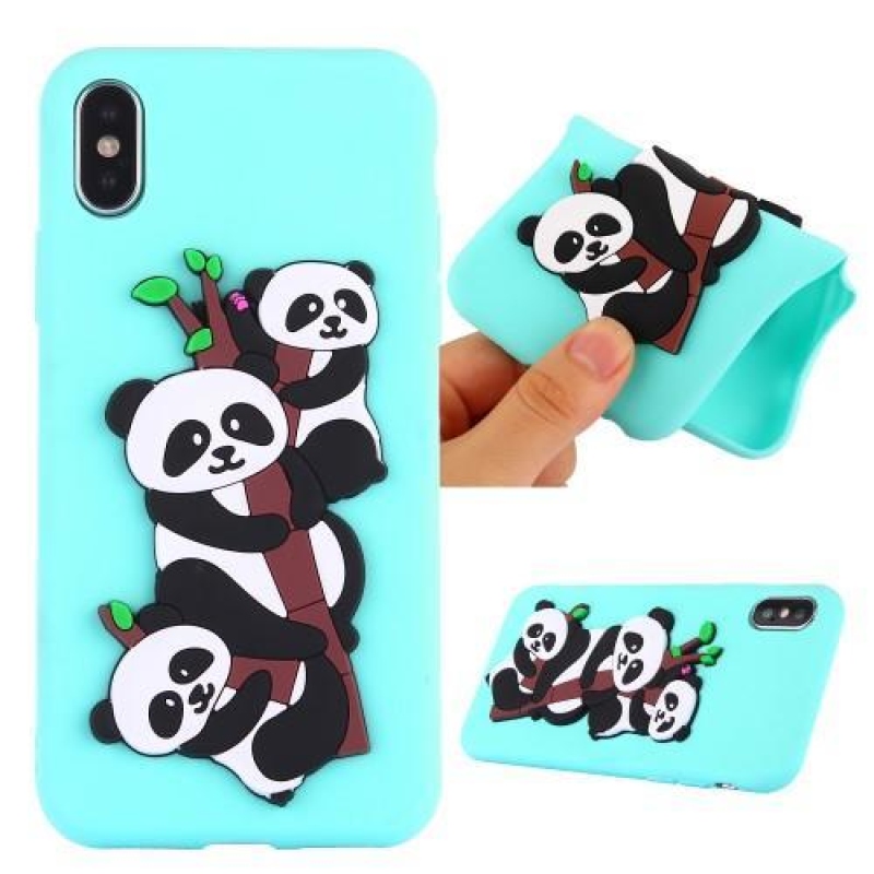 Panda 3D szilikon tok iPhone X készülékhez - cián színű