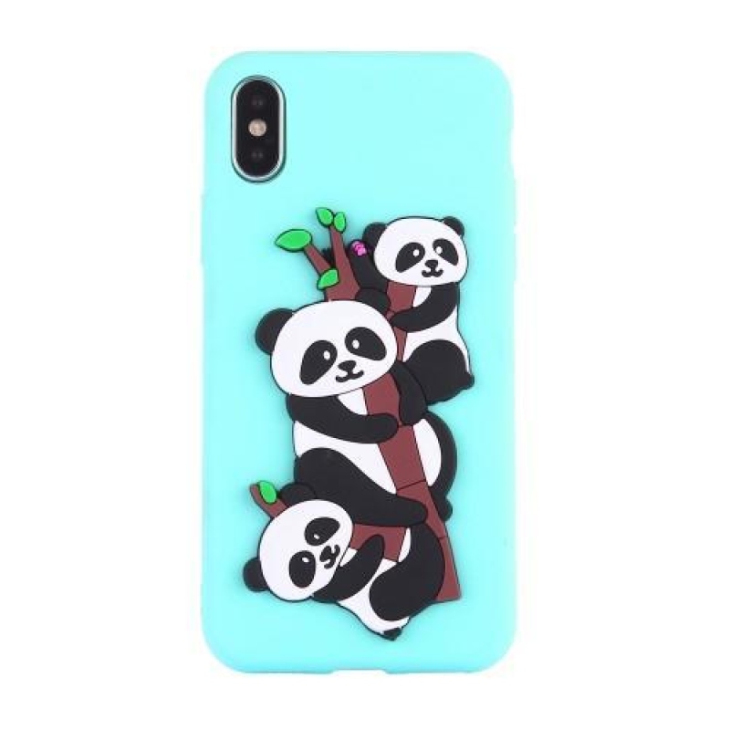 Panda 3D szilikon tok iPhone X készülékhez - cián színű