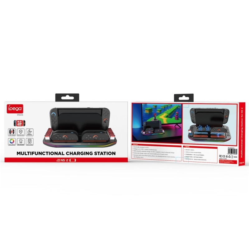 iPega SW2210 Többfunkciós újratölthető RGB állvány Nintendo Switch 2 fekete színű konzolhoz