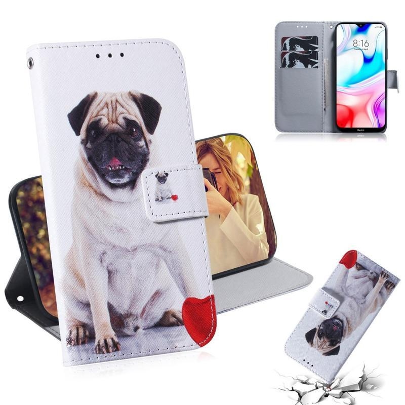Patt PU bőr pénztárca tok Xiaomi Redmi 8-hoz - kutya és szív