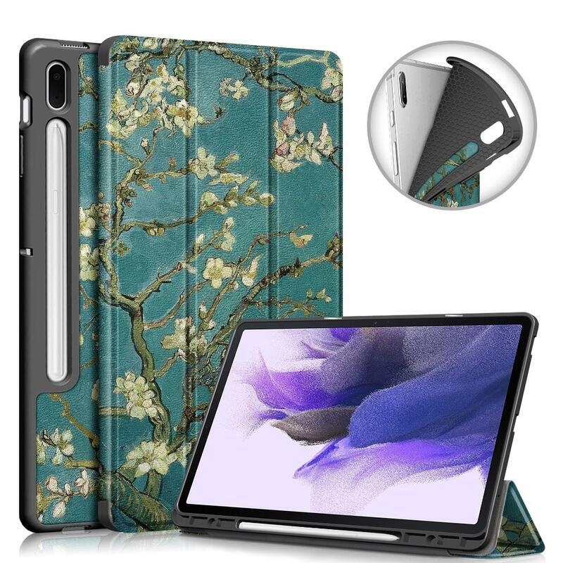 Patte smart PU bőr tablet tok Samsung Galaxy Tab S7 FE T736 - fehér virágok