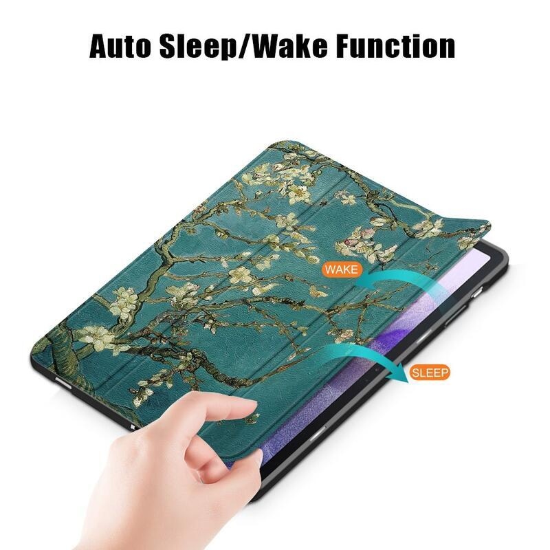 Patte smart PU bőr tablet tok Samsung Galaxy Tab S7 FE T736 - fehér virágok