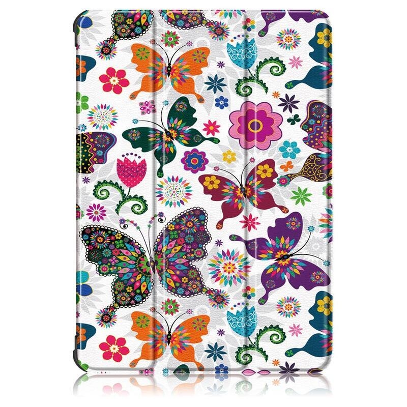Patte okos PU bőr tablet tok Samsung Galaxy Tab S7 FE T736 - virágok és pillangók