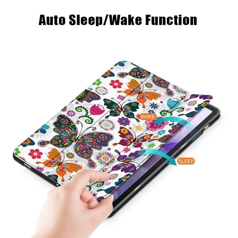 Patte okos PU bőr tablet tok Samsung Galaxy Tab S7 FE T736 - virágok és pillangók