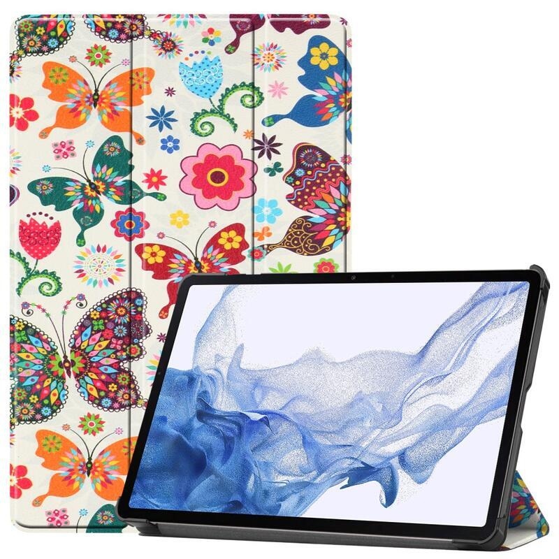 Patte okos PU bőr tablet tok Samsung Galaxy Tab S8 - pillangók és virágok