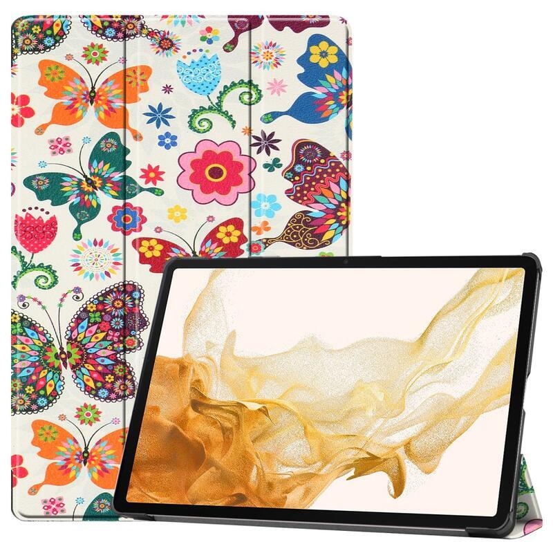Patte okos PU bőr tablet tok Samsung Galaxy Tab S8 Plus - pillangók és virágok