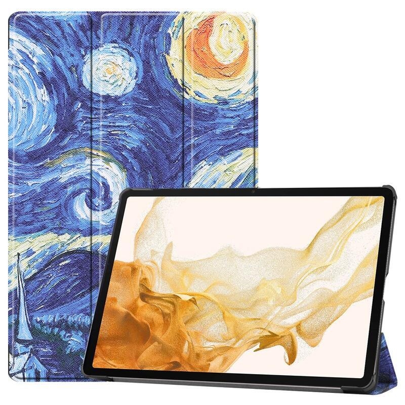 Patte okos PU bőr tablet tok Samsung Galaxy Tab S8 Plus - olajfestmény