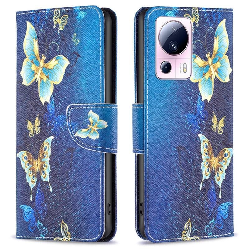 Patte könyv tok Xiaomi 13 Lite-hoz - zöld és arany pillangók