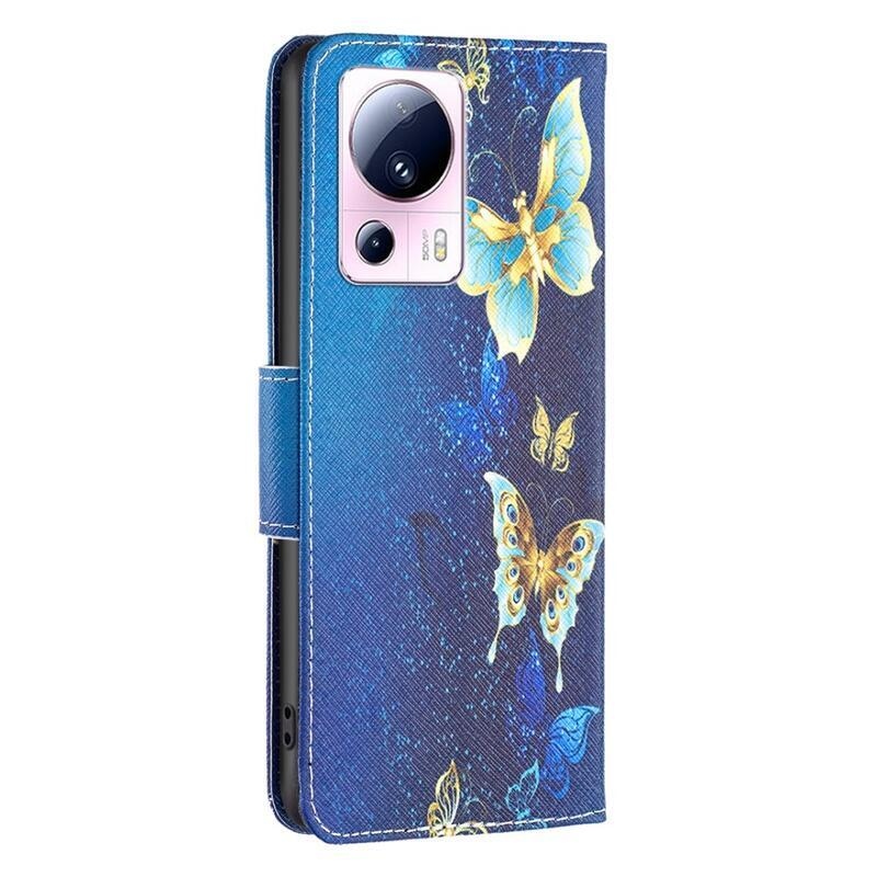 Patte könyv tok Xiaomi 13 Lite-hoz - zöld és arany pillangók