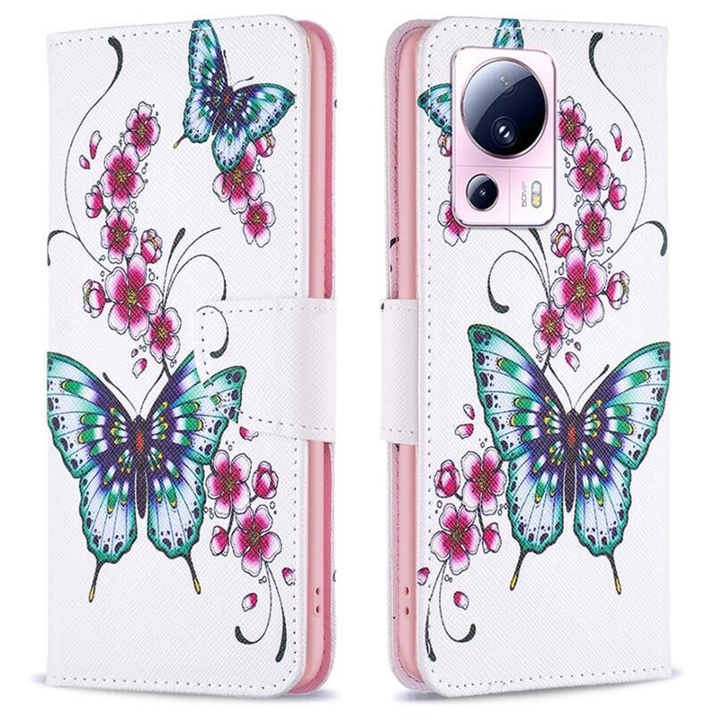 Patte könyv tok Xiaomi 13 Lite-hoz - zöld pillangó virágokkal