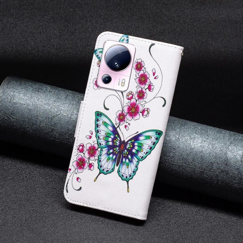 Patte könyv tok Xiaomi 13 Lite-hoz - zöld pillangó virágokkal