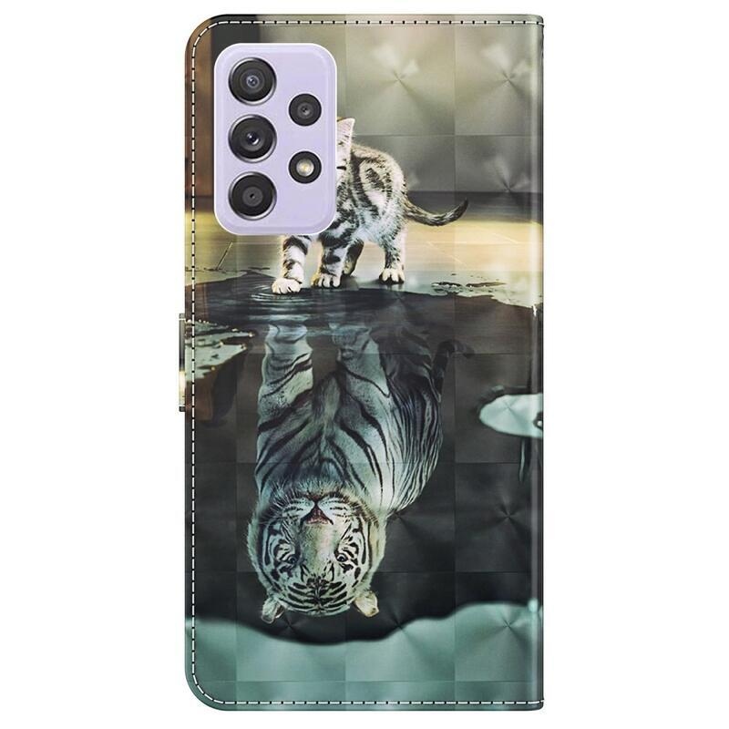 Nyomtatott pénztárca tok Samsung Galaxy A13 4G - macska és tigris tükörkép