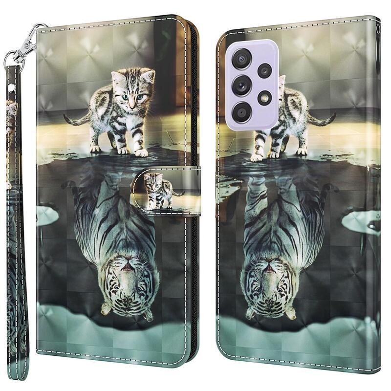 Nyomtatott pénztárca tok Samsung Galaxy A13 4G - macska és tigris tükörkép