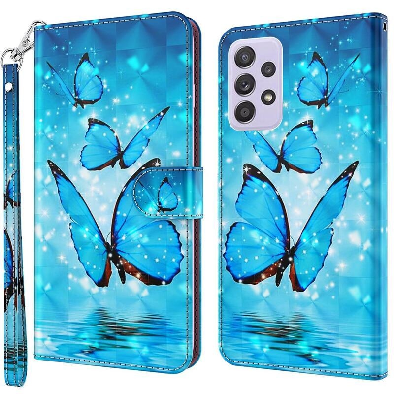 Nyomtatott pénztárca tok Samsung Galaxy A13 4G - kék pillangókhoz